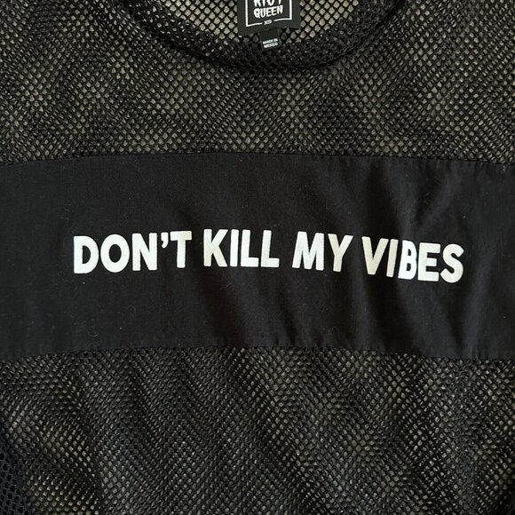 Riot Queen Mesh Top Gothic Crop Kawaii Japan Don’t Kill My Vibes Oversized - Picture 8 of 16